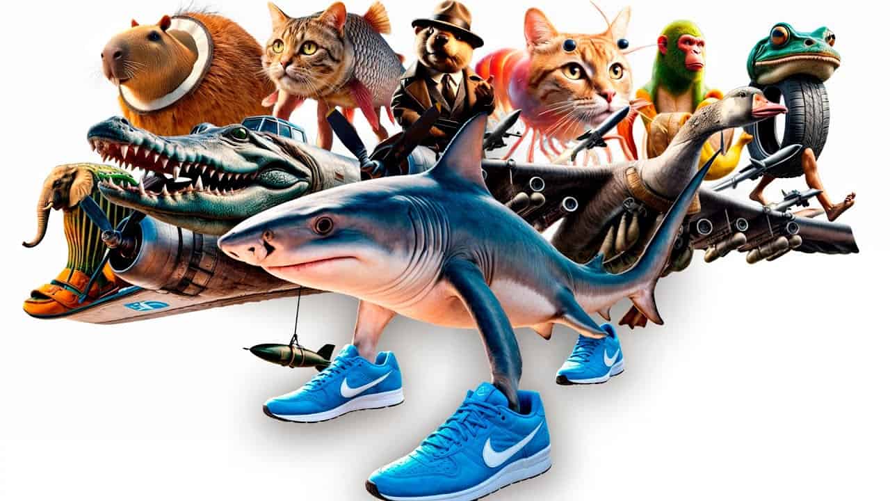 The assembled pantheon of Italian Brainrot featuring Tralalero Tralala